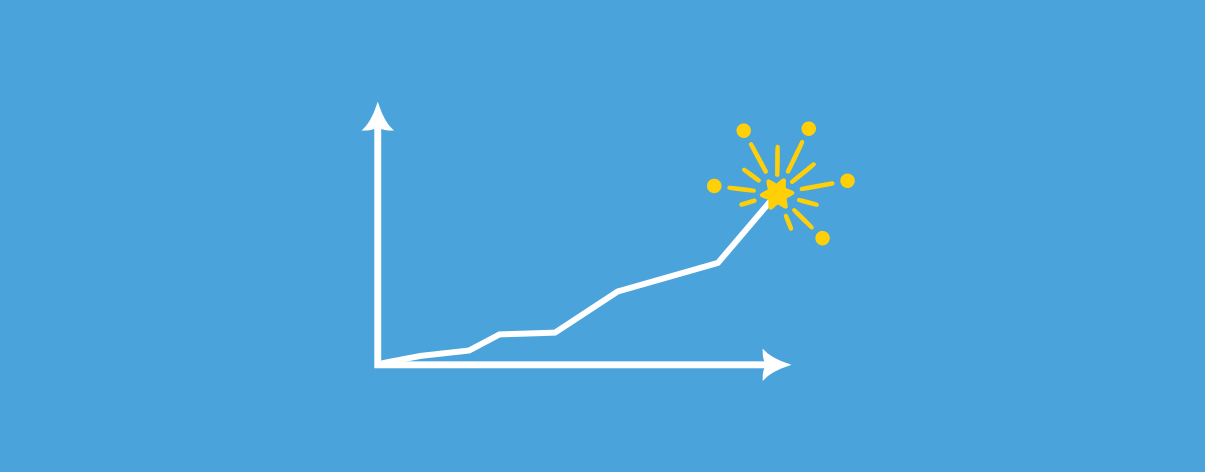 bannière bleu avec un graphe qui monte et qui termine avec une étoile feu d'artifice